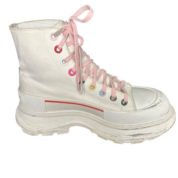 Alexander McQueen white canvas tread slick rainbow  platform boots size 40 us 10 - Picture 8 of 11